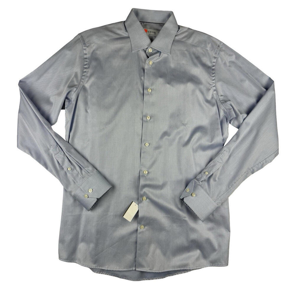 Eton Contemporary Fit Signature Twill Cotton Dress Shirt Blue Size 41 | 16